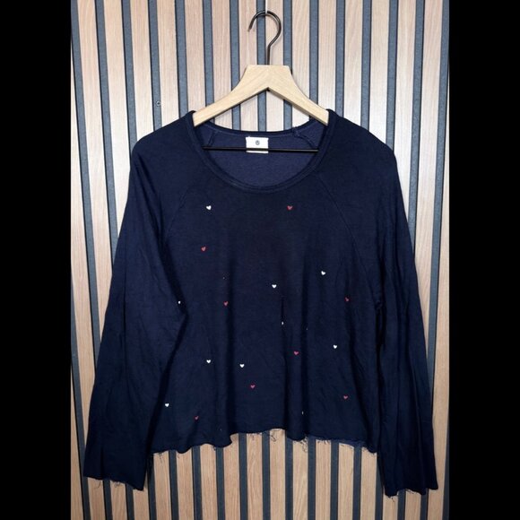 Sundry Sweatshirt 1 / S Womens Blue Navy Heart Side Print Drawstring Crewneck - Picture 1 of 6